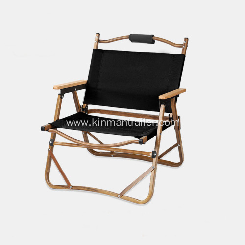 Wood Grain Aluminum Black Fabric Portable Folding Camping Armrest Chair